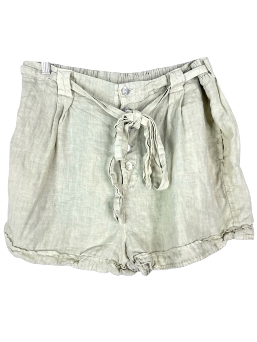 Bella Dahl Linen High Waist Shorts Light Khaki Tie Waist Button Fly Size L